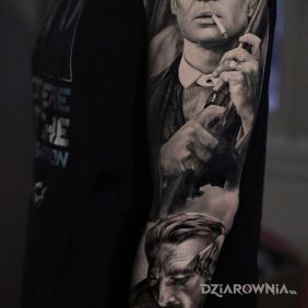 Tatuaż Bracia Shelby na przedramieniu motyw: postacie styl: realistyczne