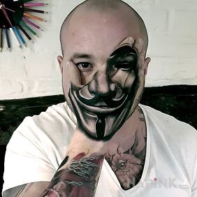Tattoo Anymous on the fingers motif: black and gray style: realistic