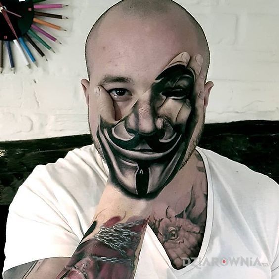 Tatuaż anymous w motywie twarze i stylu realistyczne na palcach