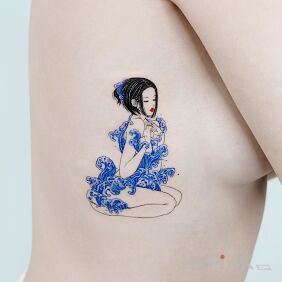 Tattoo Geisha on the ribs motif: characters style: japanese / irezumi
