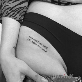 Tattoo A concrete message on the leg motif: lettering style: calligraphy