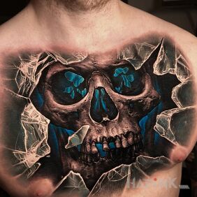 Tattoo Skull 100% on the chest motif: colorful style: realistic