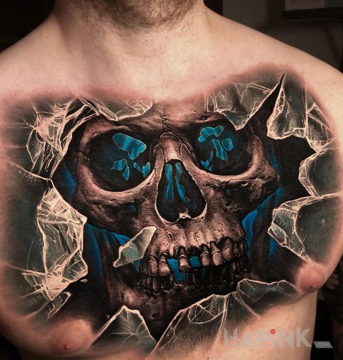 Tattoo Czaszka na 100% in skulls motif and realistic style on the chest