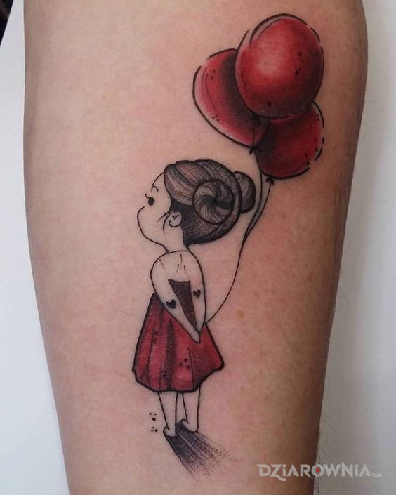 Tatuaż dziewczyna z balonami w motywie kolorowe i stylu graficzne / ilustracyjne na przedramieniu