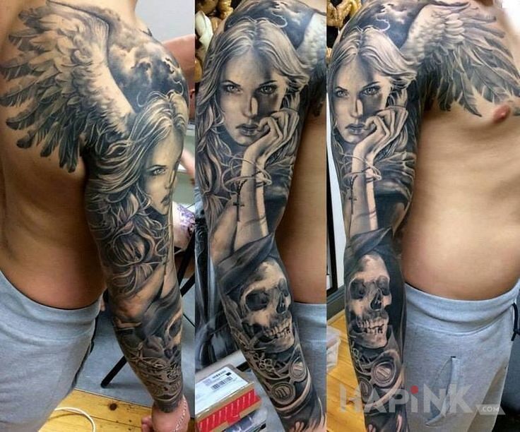 Tattoo Aniołek in sleeves motif on the forearm