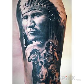 Tattoo Indian on the upper arm motif: Indian style: realistic