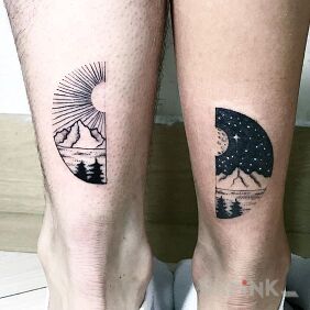 Tattoo Night and day near the ankle motif: black and gray style: graphic / illustrative