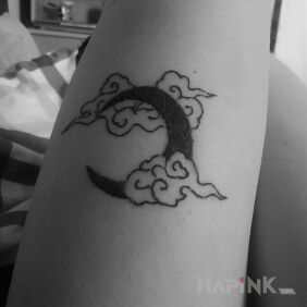 Tattoo Moon Asian clouds on the leg motif: other style: minimalistic