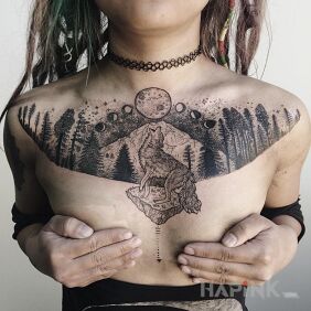 Tattoo Wolf on the chest motif: animals
