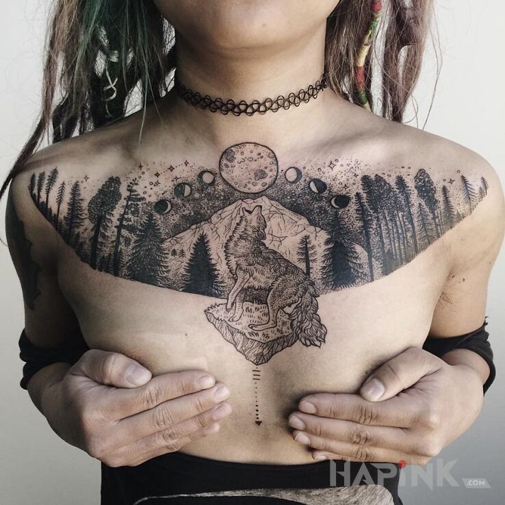 Tattoo Wilk in animals motif on the chest