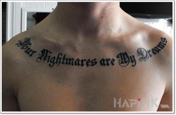 Tattoo Fajna czcionka in lettering motif on the collarbone