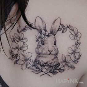 Tattoo Rabbit on the shoulder blades motif: animals