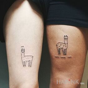 Tattoo Two llamas on the leg motif: animals style: contour / linework
