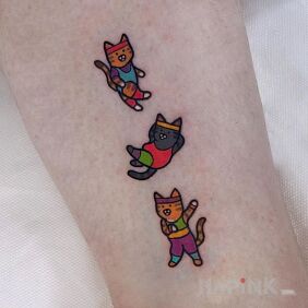 Tattoo Areobik of kittens :D on the forearm motif: colorful style: graphic / illustrative