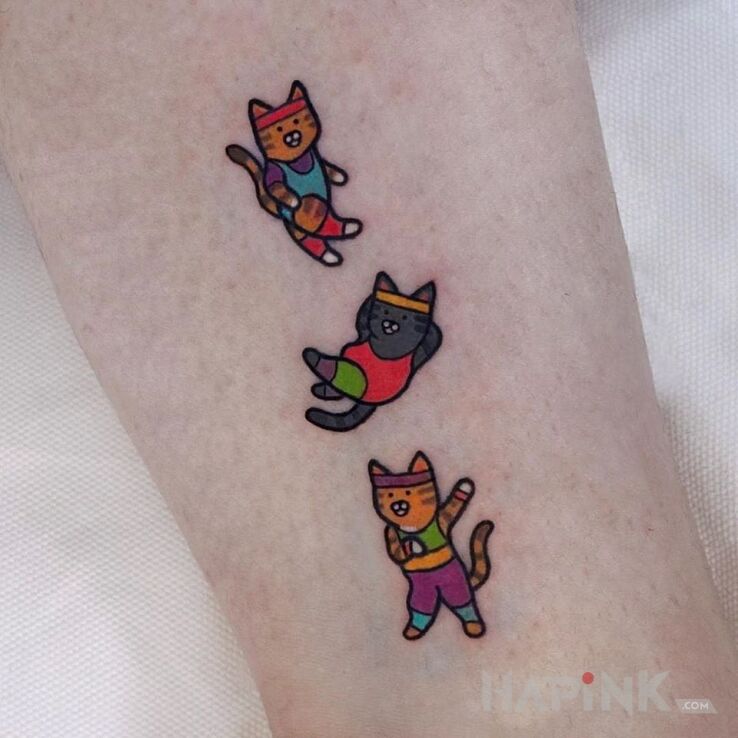 Tattoo Areobik kociaków :D in colorful motif and graphic / illustrative style on the forearm