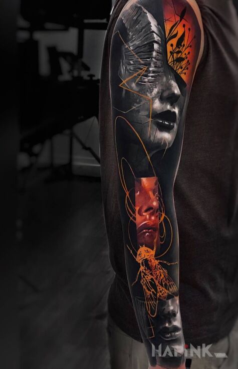 Tattoo Twarze bez oczu in faces motif and realistic style on the upper arm