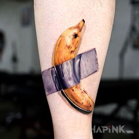 Tattoo Banana on the calf motif: colorful style: realistic