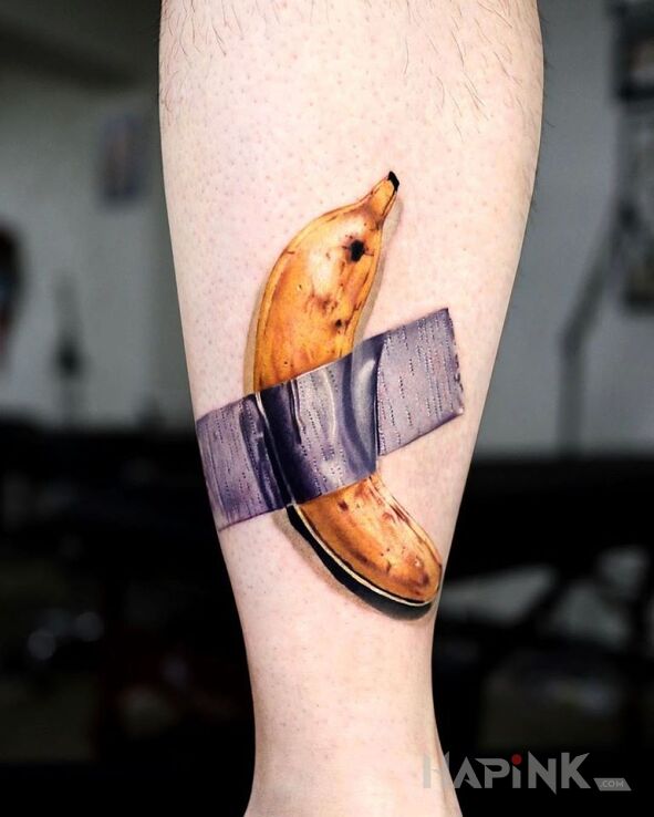 Tattoo Banana in 3D motif and realistic style on the calf