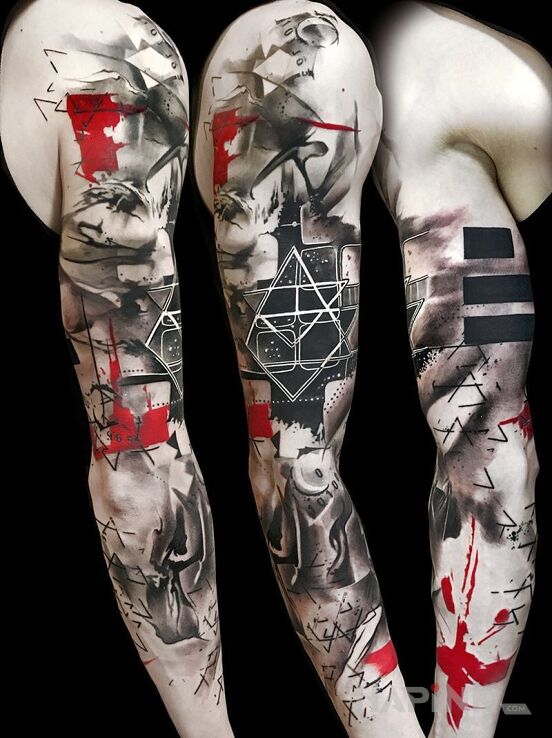 Tattoo Trash polka - cała ręka in sleeves motif and trash polka style on the forearm