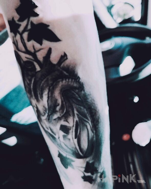 Tattoo Serce in anatomical motif and realistic style on the forearm