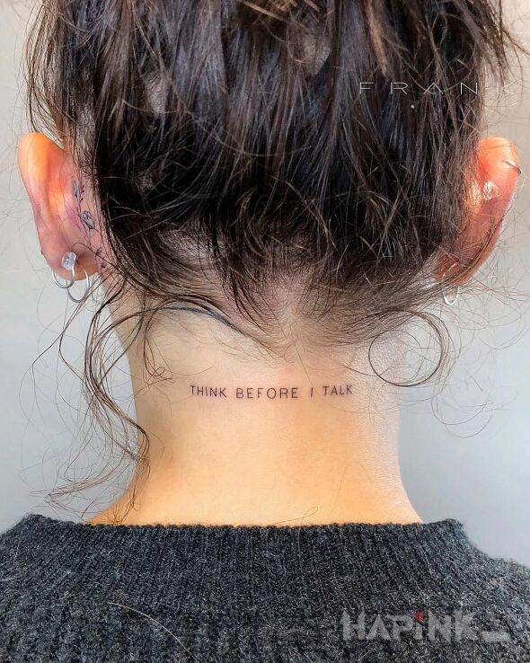 Tattoo Najpierw pomysl potem mow in lettering motif and calligraphy style on the nape