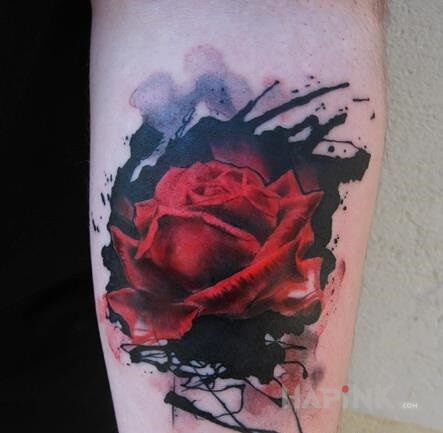 Tattoo Ukochana róża in colorful motif on the forearm