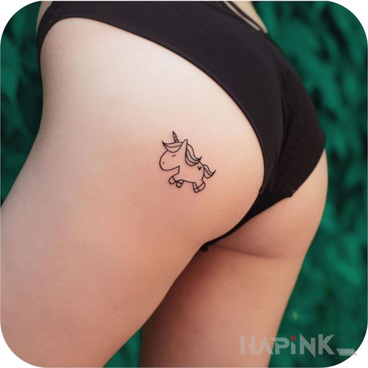 Tattoo Unicorn in animals motif and contour / linework style on the buttocks