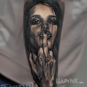 Tattoo Greetings :-) on the forearm motif: 3D style: realistic