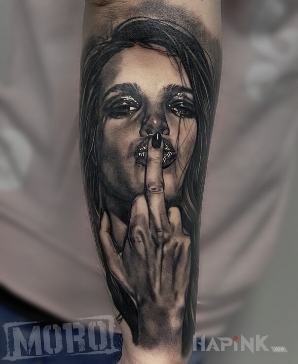 Tattoo Pozdro :-) in 3D motif and realistic style on the forearm