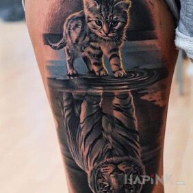 Tattoo White tigers on the leg motif: 3D style: realistic