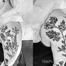 Tattoo Field flowers on the upper arm motif: flowers style: graphic / illustrative