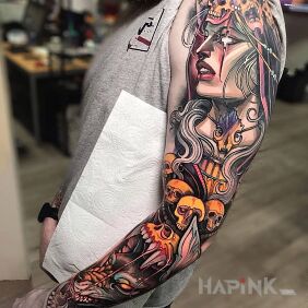 Tattoo Neo-traditional witch on the upper arm motif: sleeves style: neo-traditional