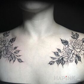 Tattoo Flowers on the clavicles on the chest motif: flowers style: graphic / illustrative