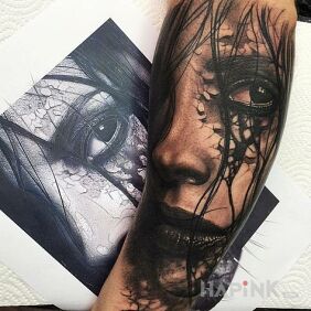 Tattoo Good portrait on the forearm motif: 3D style: realistic