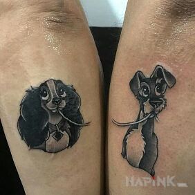 Tattoo A mutt in love <3 on the forearm motif: animals style: cartoon / comic book