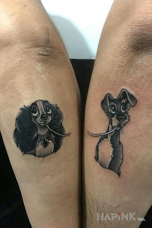 Tattoo Zakochany kundel <3 in Love motif and cartoon / comic book style on the forearm