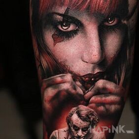 Tattoo Harley Quinn on the forearm motif: characters