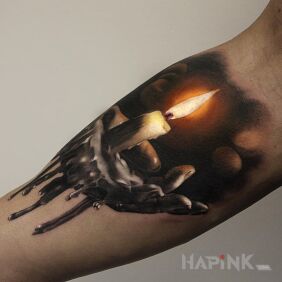 Tattoo Candle on the forearm motif: 3D