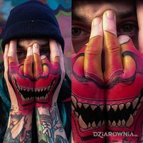 Tatuaż Maska Hannya na dłoni styl: japońskie / irezumi