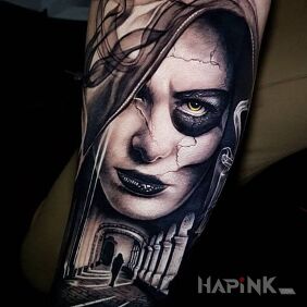 Tattoo Woman on the forearm motif: 3D style: realistic
