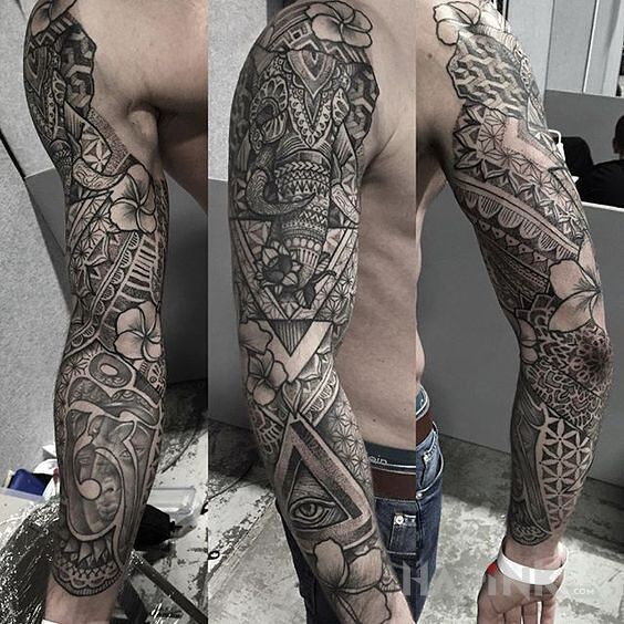 Tattoo Słoń iluminati in sleeves motif and graphic / illustrative style on the forearm