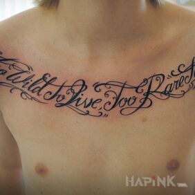 Tattoo English napiss on the chest motif: lettering