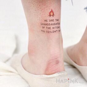 Tattoo The generation of witches on the leg motif: lettering style: calligraphy