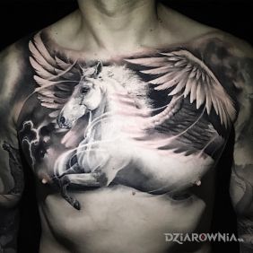 Tatuaż Pegaz na obojczyku motyw: fantasy styl: realistyczne
