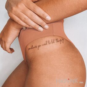 Tattoo Let go on the leg motif: lettering style: calligraphy