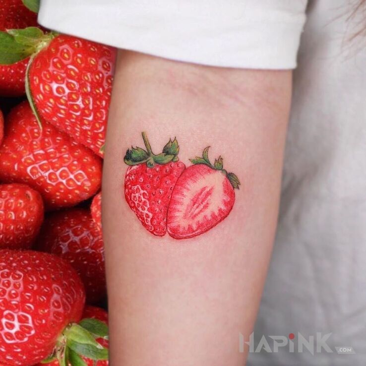 Tattoo Truskaweczka in colorful motif and graphic / illustrative style on the forearm