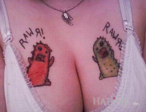Tattoo Potworki in characters motif and graphic / illustrative style on the breast