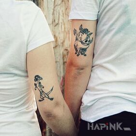 Tattoo Timon and Pumbaa :) on the upper arm motif: characters style: cartoon / comic book