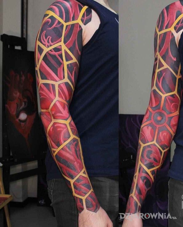 Tatuaż czerwona graba w motywie pozostałe i stylu abstrakcyjne na przedramieniu