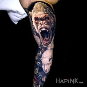 Tattoo Annoyed George on the forearm motif: faces style: realistic